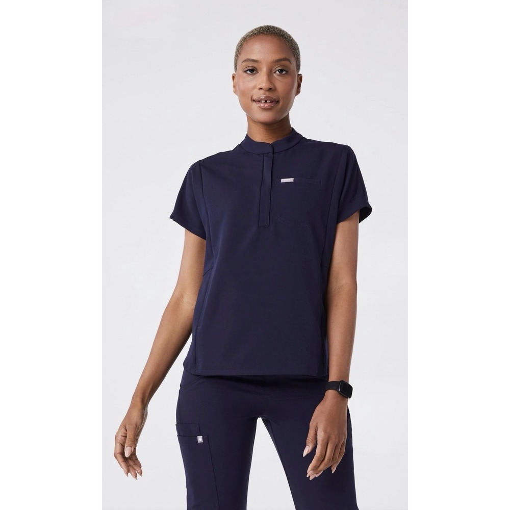 FIGS Women's Montex Relaxed Scrub Top Technical Collection Navy Medium